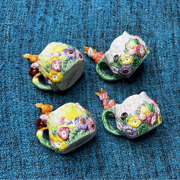 Vintage Merc Asia 1999 Garden Party Ceramic Tea Cups Bunny Rabbit Floral - Picture 5 of 9